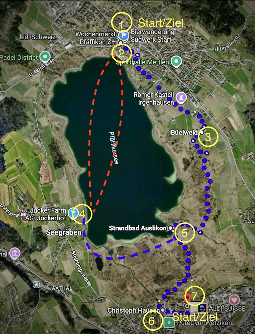 Routenplan 8. ZüriOberländer Bierwanderung